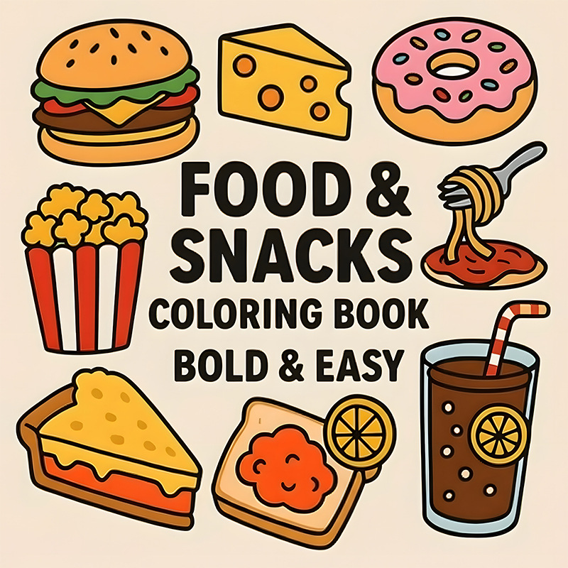 Food Snacks Coloring Book - كتاب تلوين سميك بتصميمات طعام ووجبات