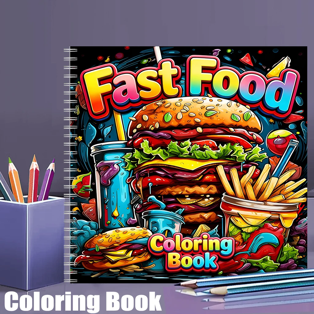 Food Snacks Coloring Book - كتاب تلوين للبالغين بتصميمات الوجبات السريعة،