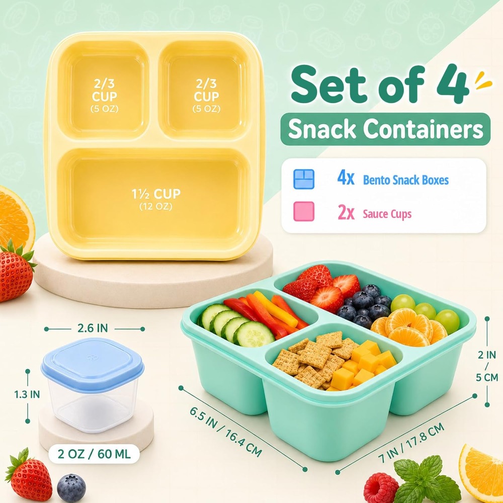 علبة طعام بنتو بثلاثة أقسام لل - مراجعة Healthy Snacks Food وسعره