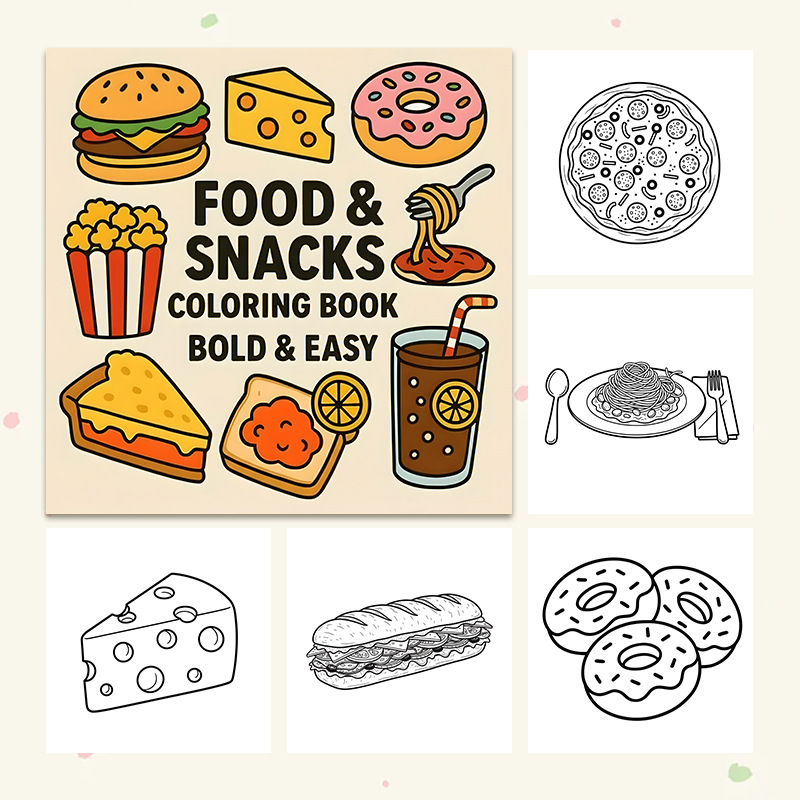 كتاب تلوين سميك بتصميمات طعام  - مراجعة Food Snacks Coloring Book وسعره