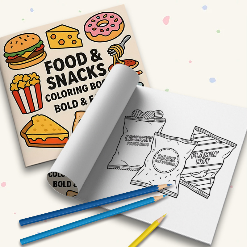 كتاب تلوين سميك بتصميمات طعام  - مراجعة Food Snacks Coloring Book وسعره