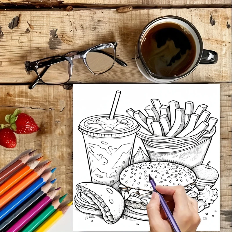 كتاب تلوين للبالغين بتصميمات ا - مراجعة Food Snacks Coloring Book وسعره