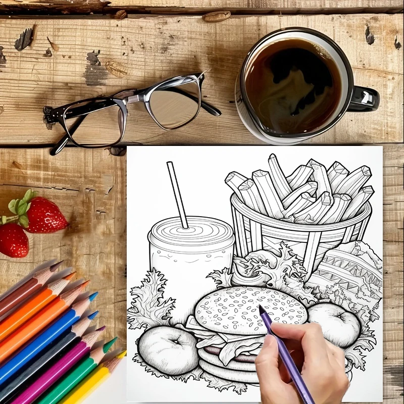 كتاب تلوين للبالغين بتصميمات ا - مراجعة Food Snacks Coloring Book وسعره
